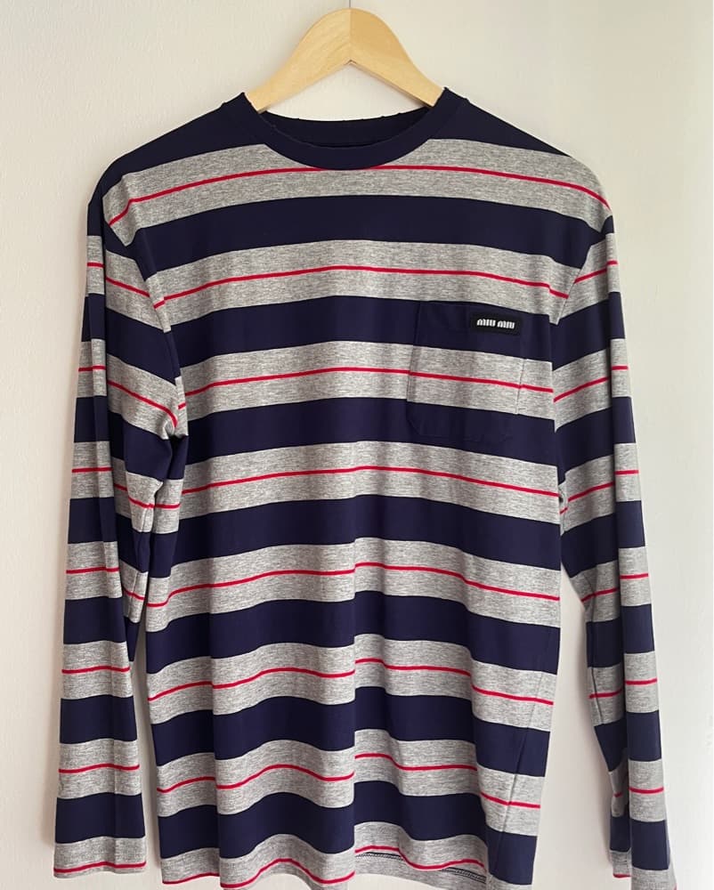 miu miu jersey tee — grigio / navy - Image 3