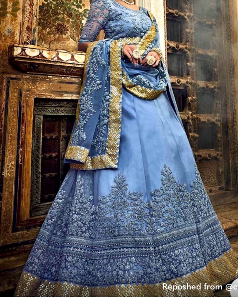 Blue Embroidered Lehenga - Image 1