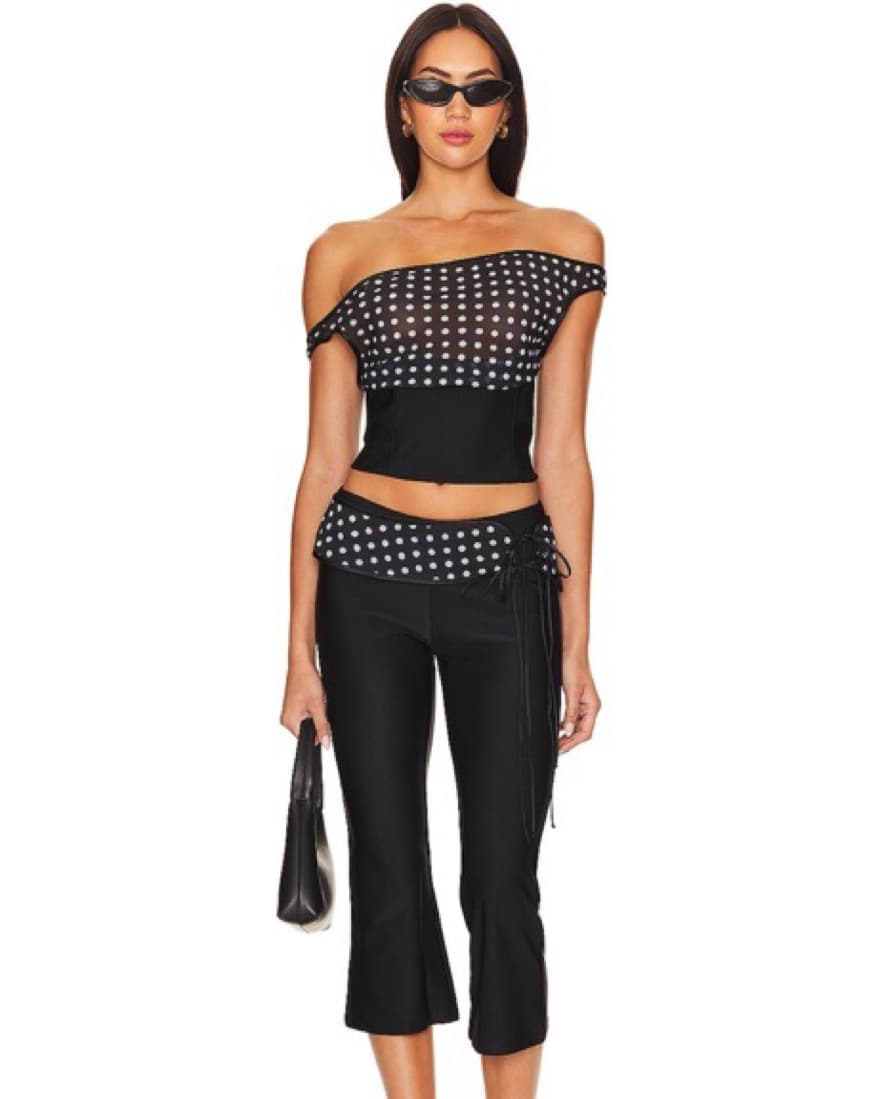 Chic Polka Dot Cropped Top and Pant Set - Image 1
