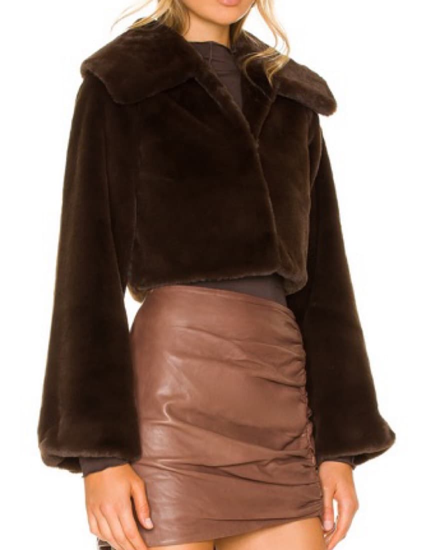 Brown Cropped Faux Fur Jacket - Image 2