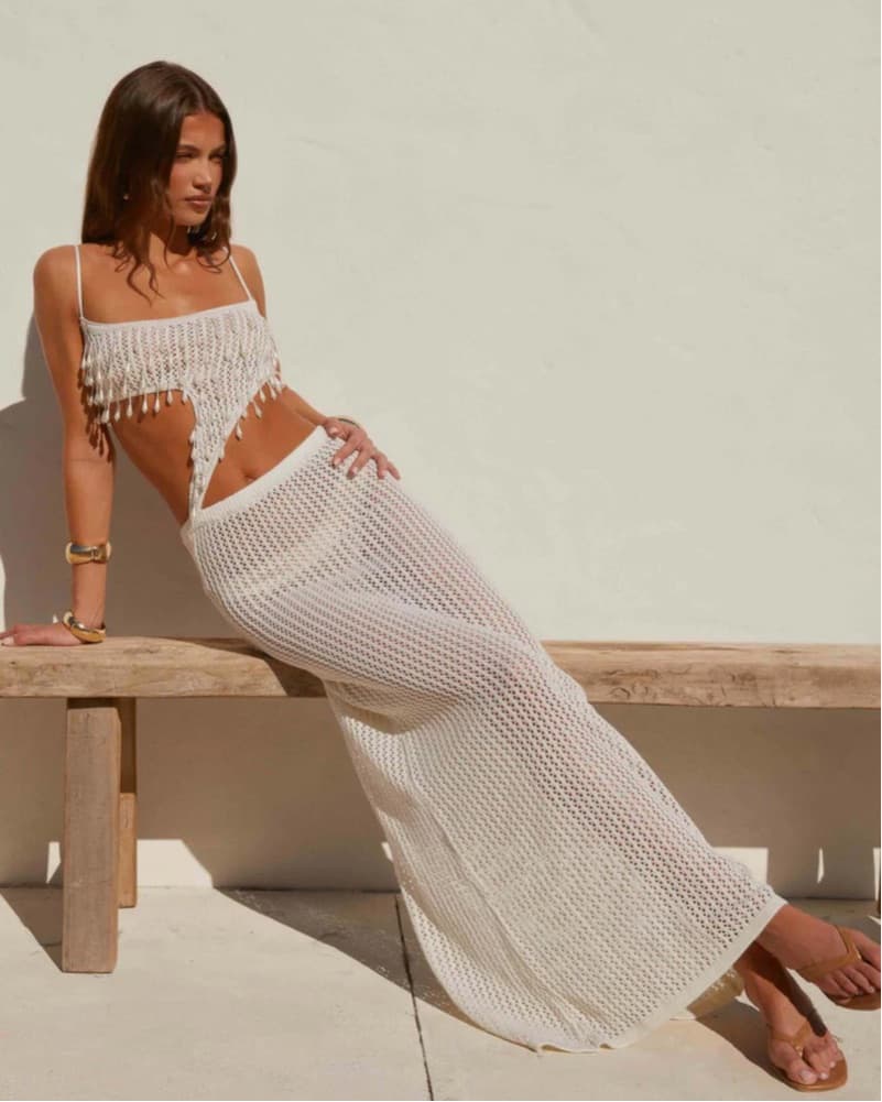 Stunning Crochet Pearl Beaded Maxi Dress - Image 1