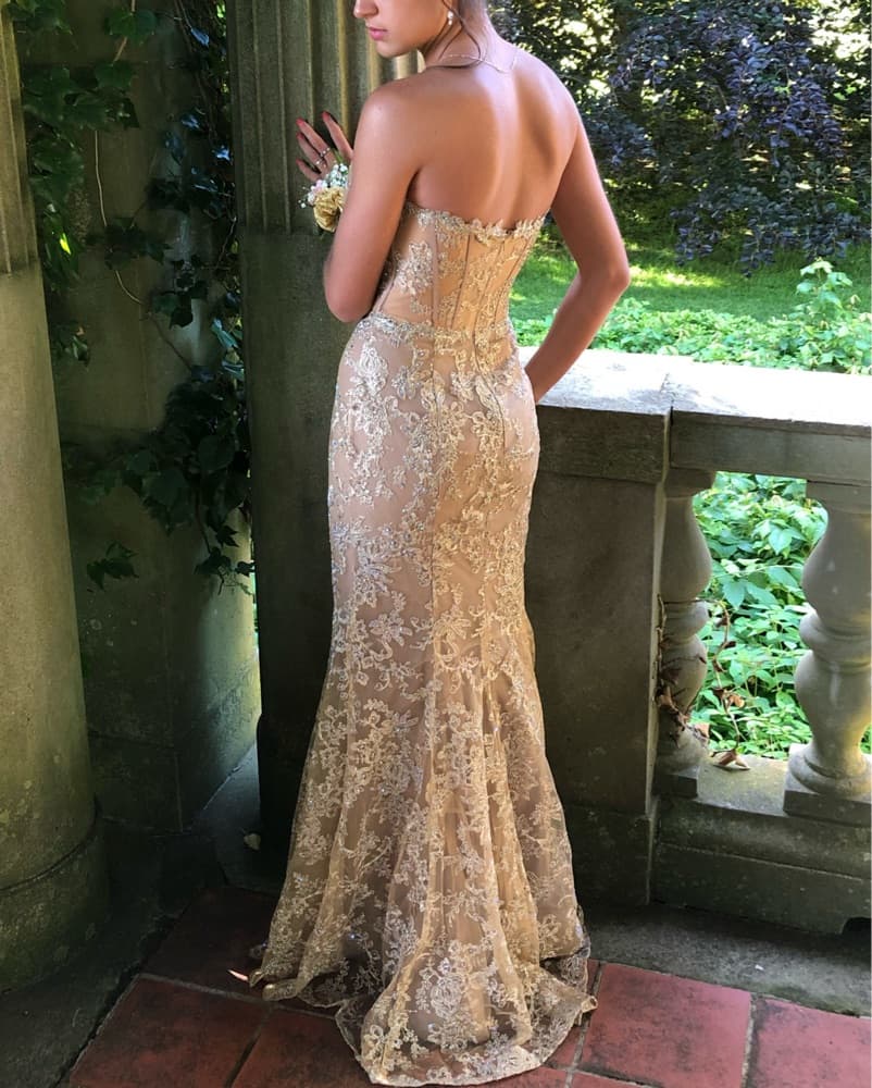 CustomGold Lace Mermaid Prom Formal Gown - Image 3
