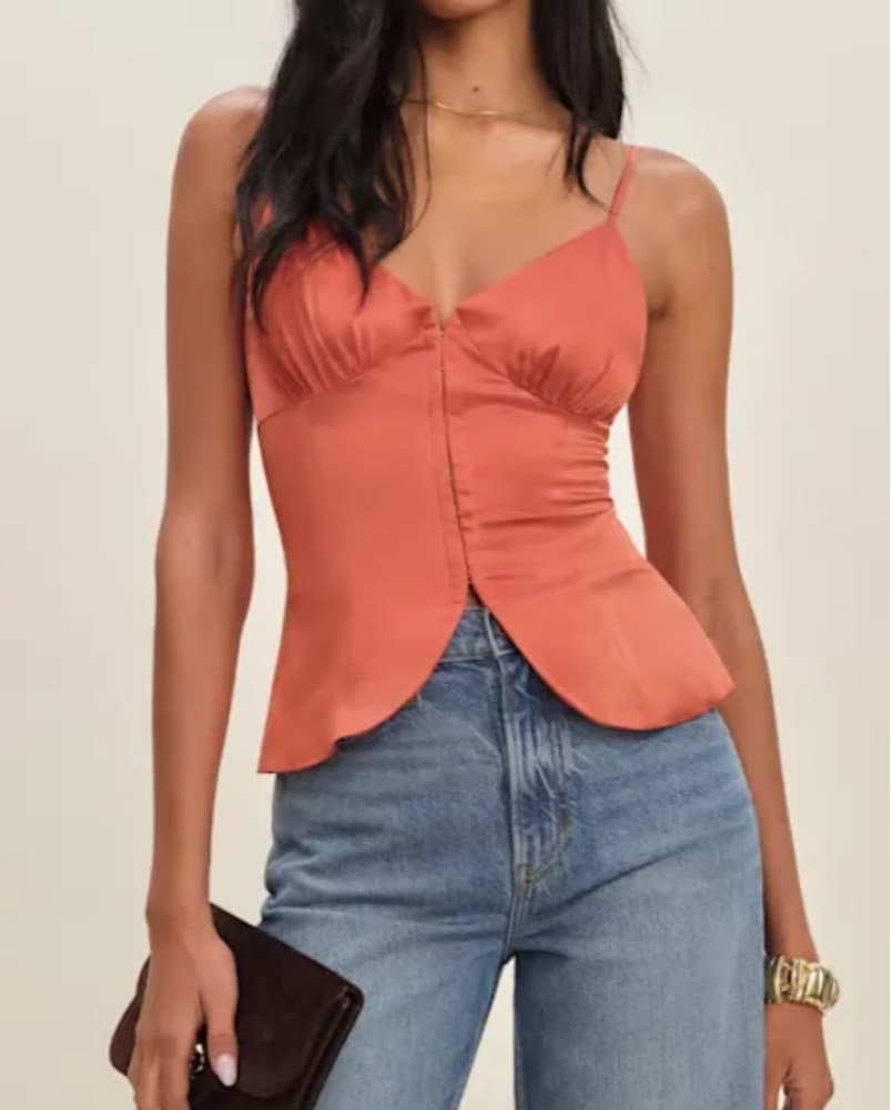 Reformation Lumi Silk Top In Coral - Image 1