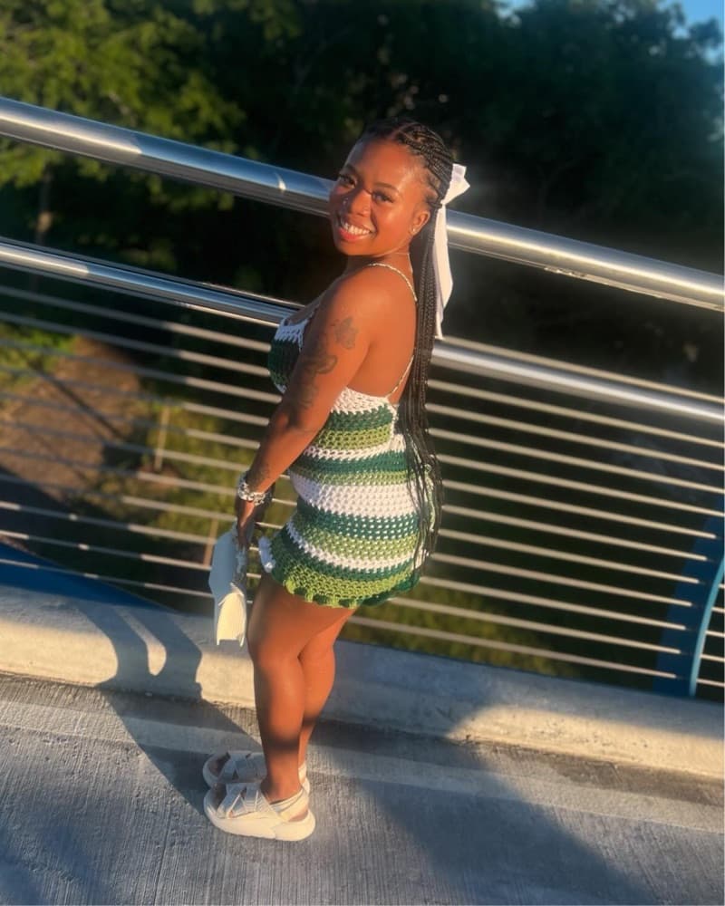 Stylish Crochet Dress in Green Stripes - Image 1