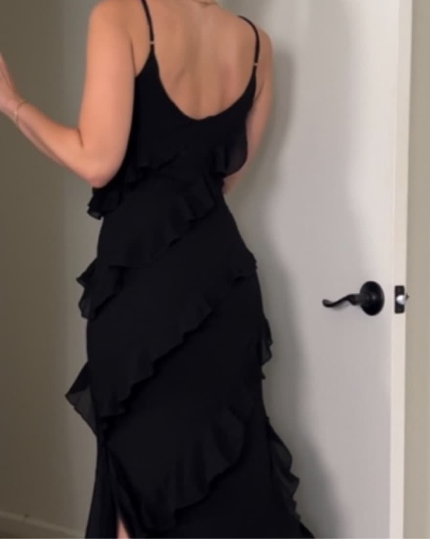 Black Ruffle Maxi Wedding Guest Dress - Image 3