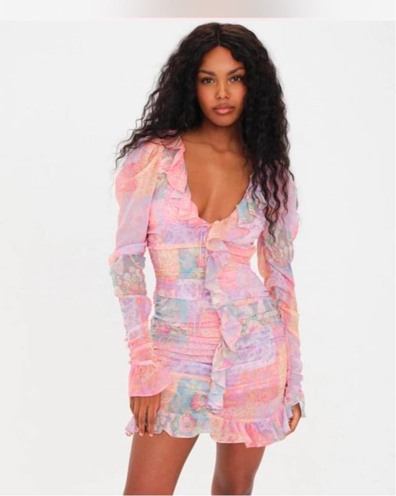 Ruffled Floral Puff Sleeve Mini Dress - Image 1