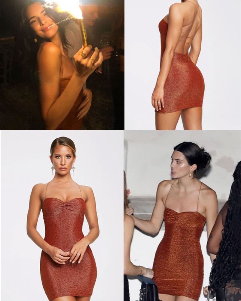 Meshki Sparkly Orange Mini Dress - Image 2