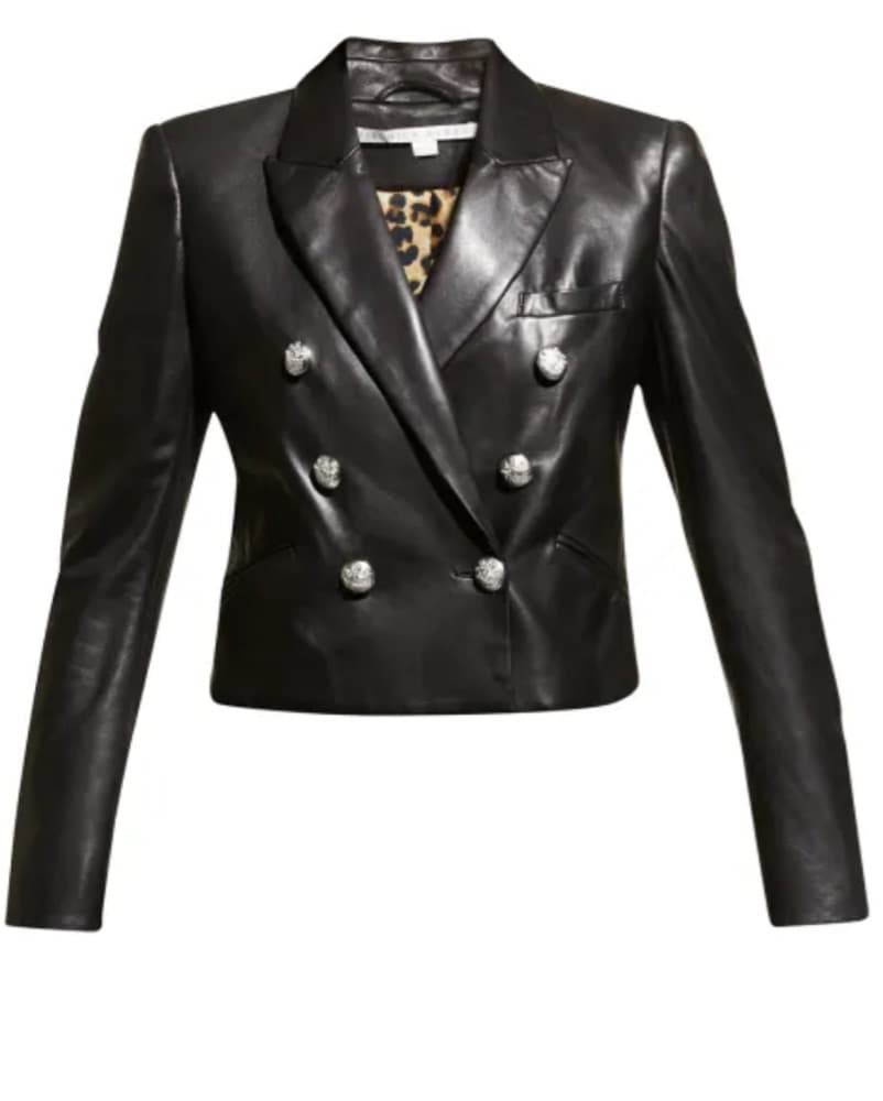Black Cropped Leather Blazer Jacket - Image 4