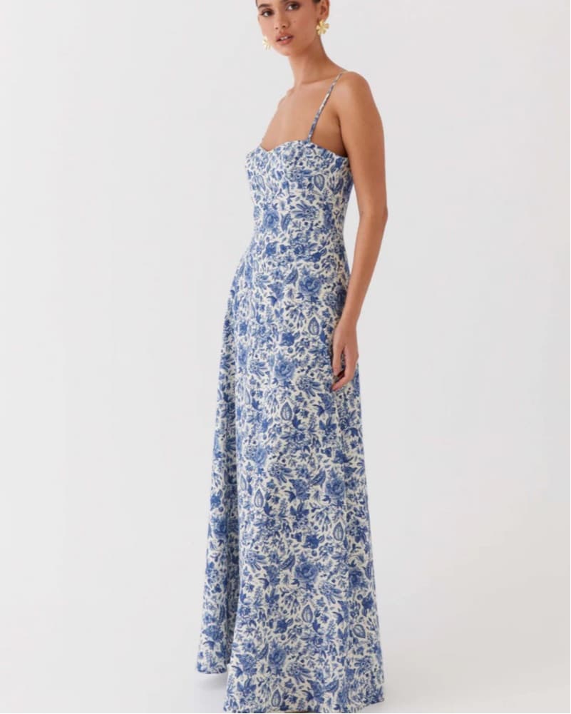 Blue Linen Maxi Dress - Image 3
