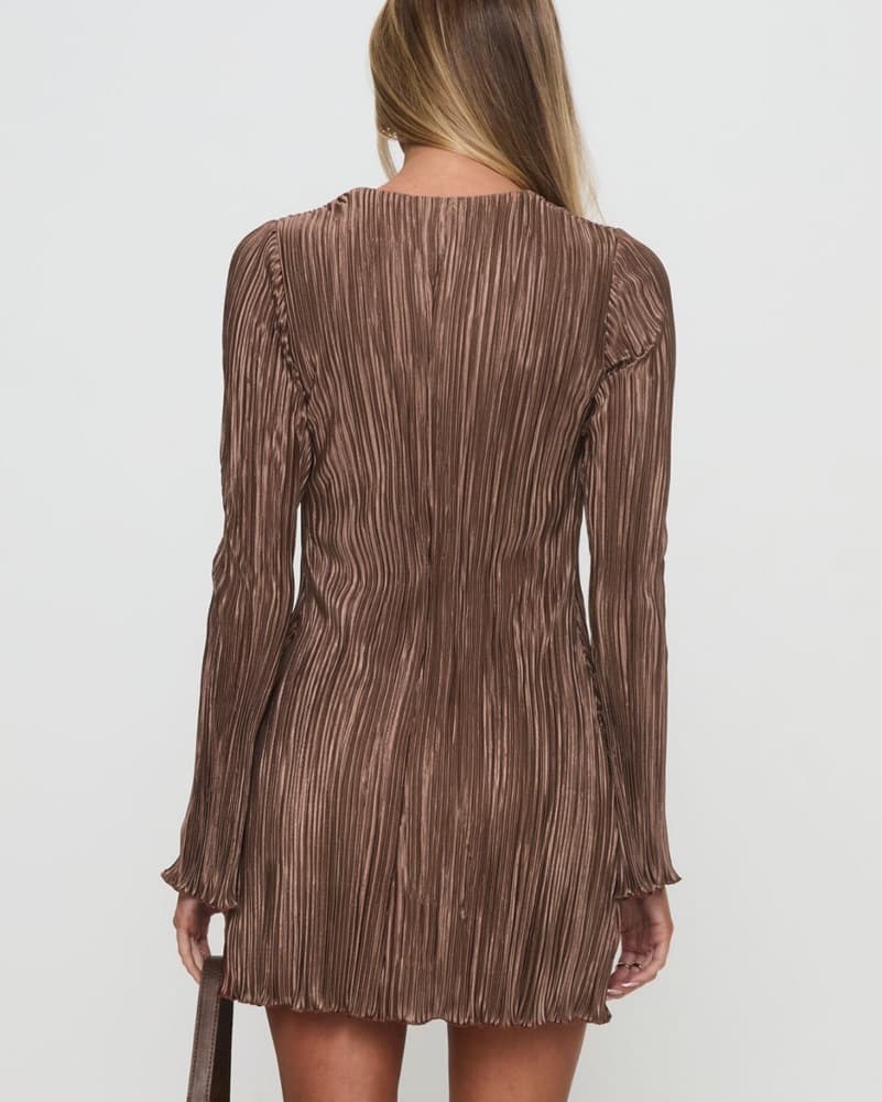Malop Long Sleeve Mini Dress Chocolate - Image 2