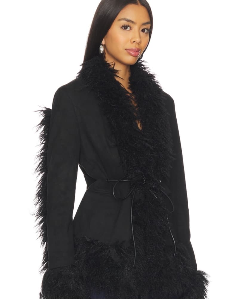 Lioness Faux Fur Trimmed Black Coat - Image 2