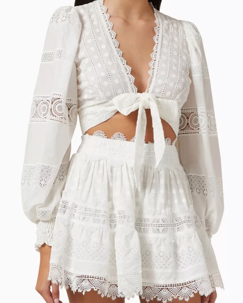 White Crochet Crop Top & Mini Skirt Set - Image 2