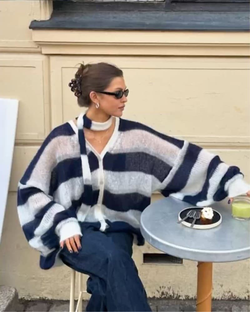 Striped scarf cardigan - Image 1