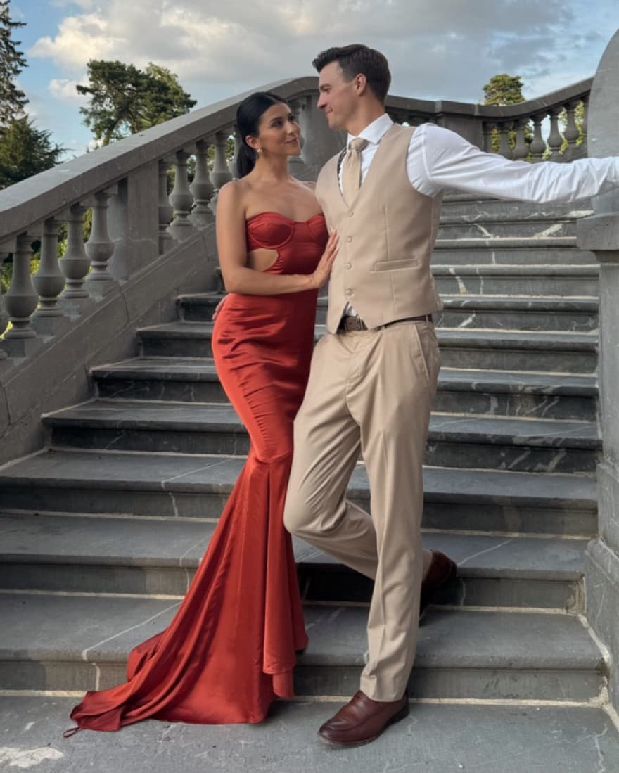 Stunning Crimson Satin Gown - Image 3