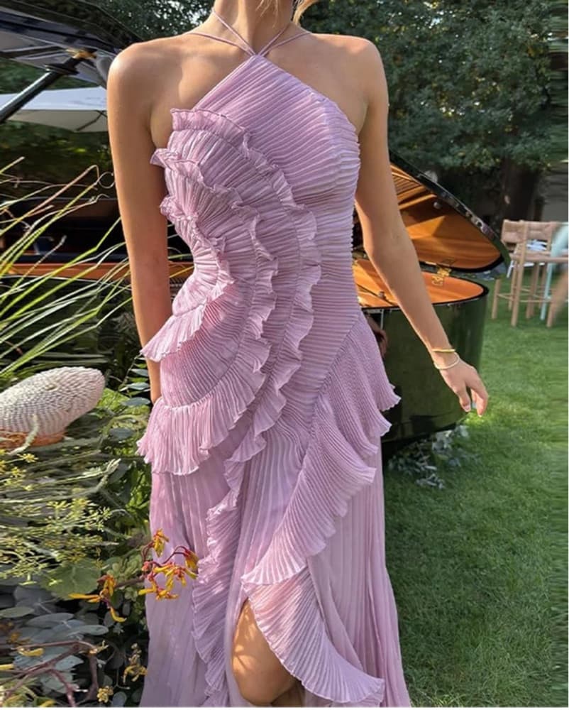Purple Ruffle Halter Dress - Image 4