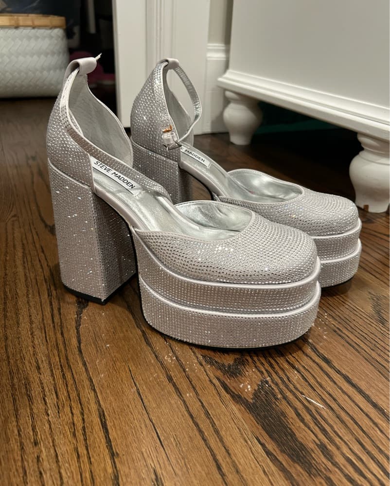 Silver Platform Rhinestone Heels - Image 2