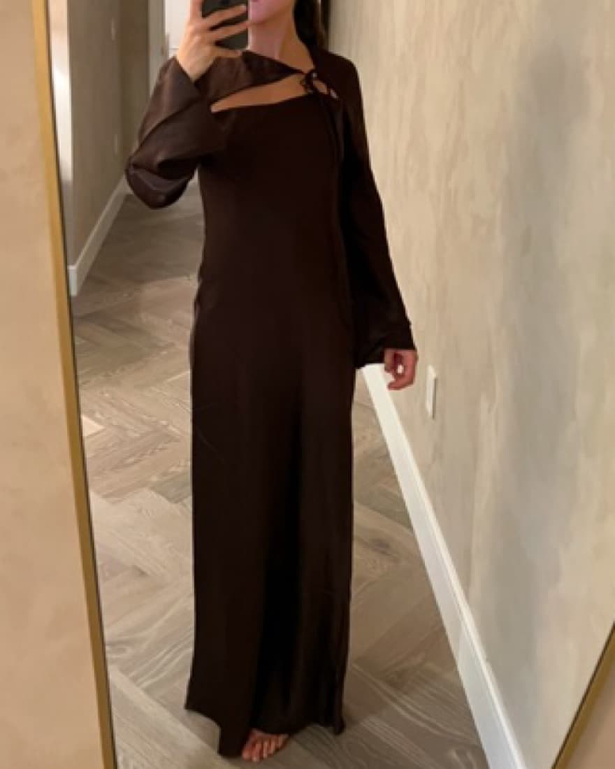 Long Sleeve Silk Long Dress (Never Worn) - Image 2
