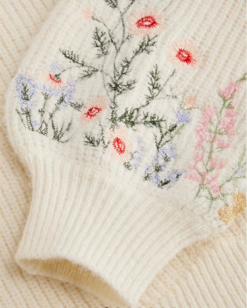 Knit Embroidered Floral Wool Sweater - Image 4