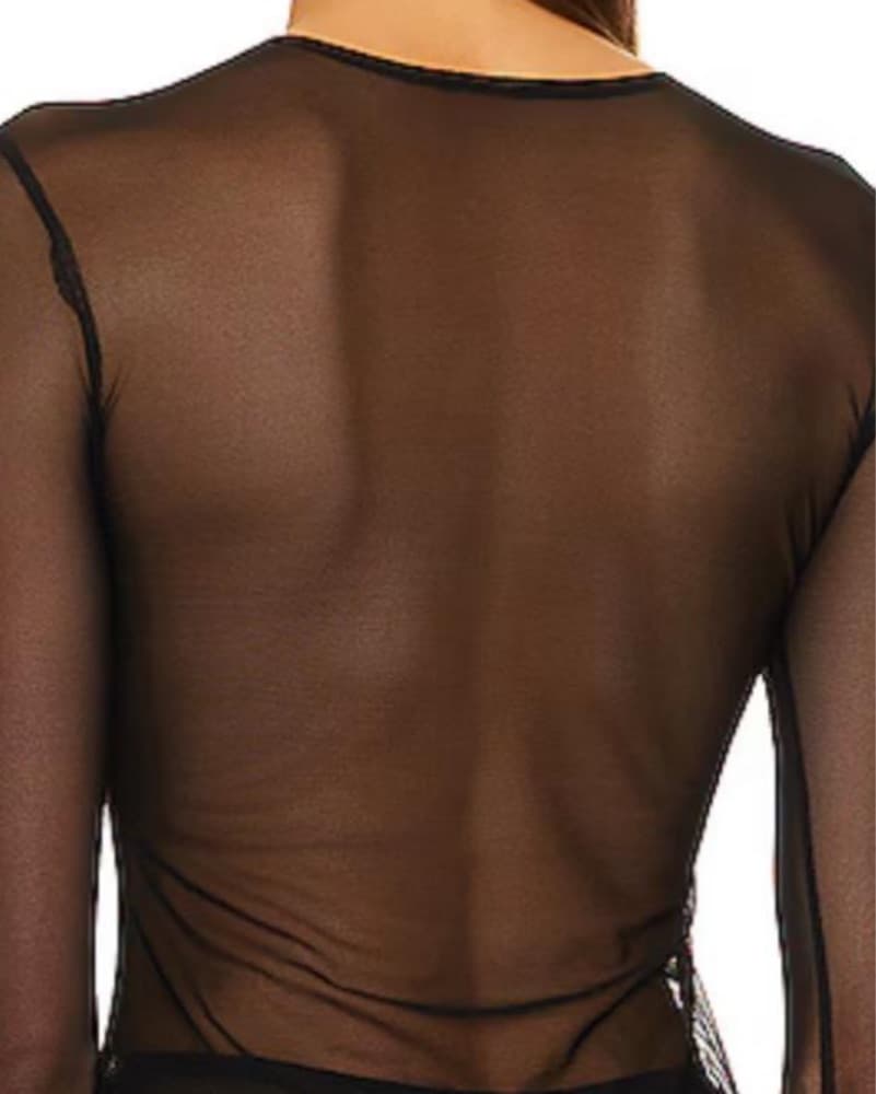 Norma Kamali Black Mesh Color-Block Long-Sleeve Top - Image 4