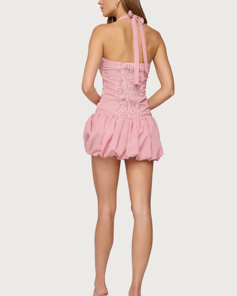 Pinstripe Bubble Skirt Mini Dress - Image 4