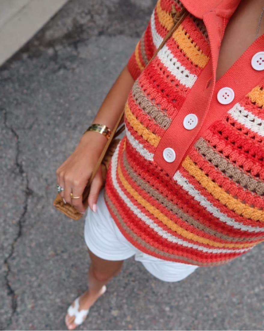 Vibrant Crocheted Striped Cardigan - Image 2