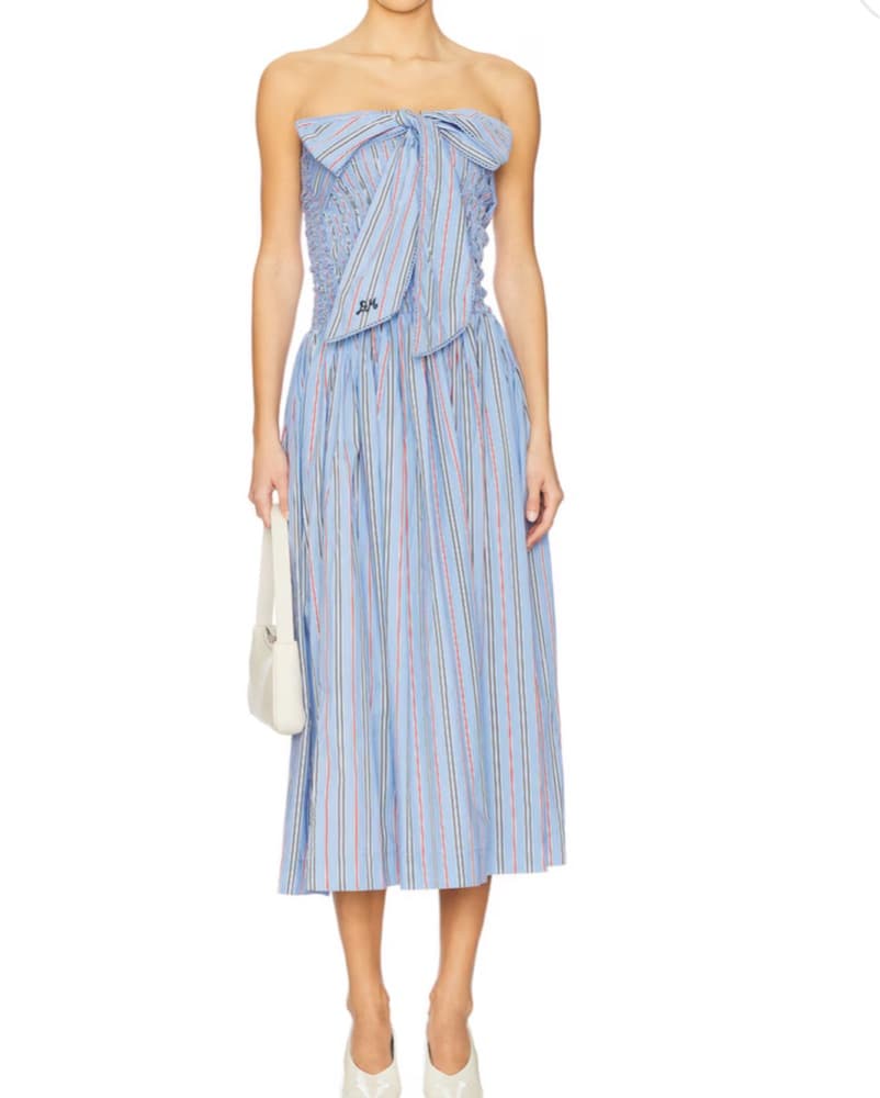 Damson Madder Blue Striped Midi Dresses - Image 1