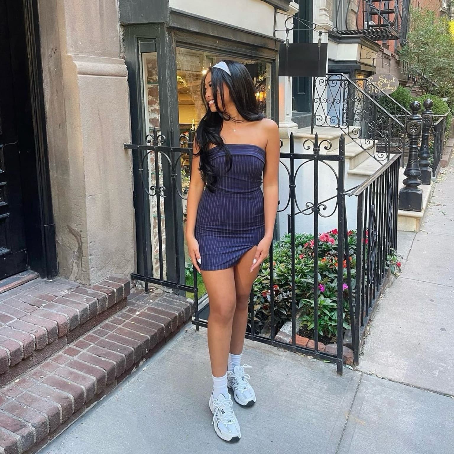 Navy Strapless Mini Dress - Image 1