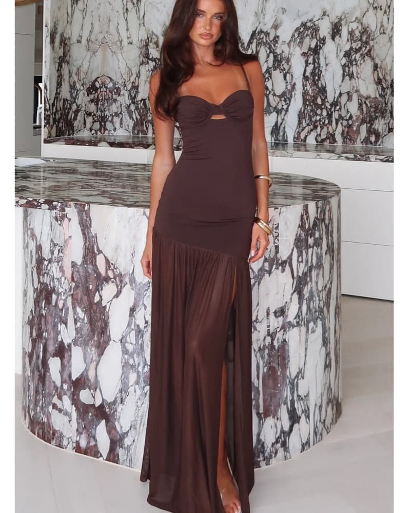 White Fox Maxi Dress Chocolate - Image 1