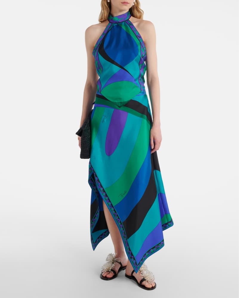 Pucci Open Back Silk Halter Top - Blue - Image 4