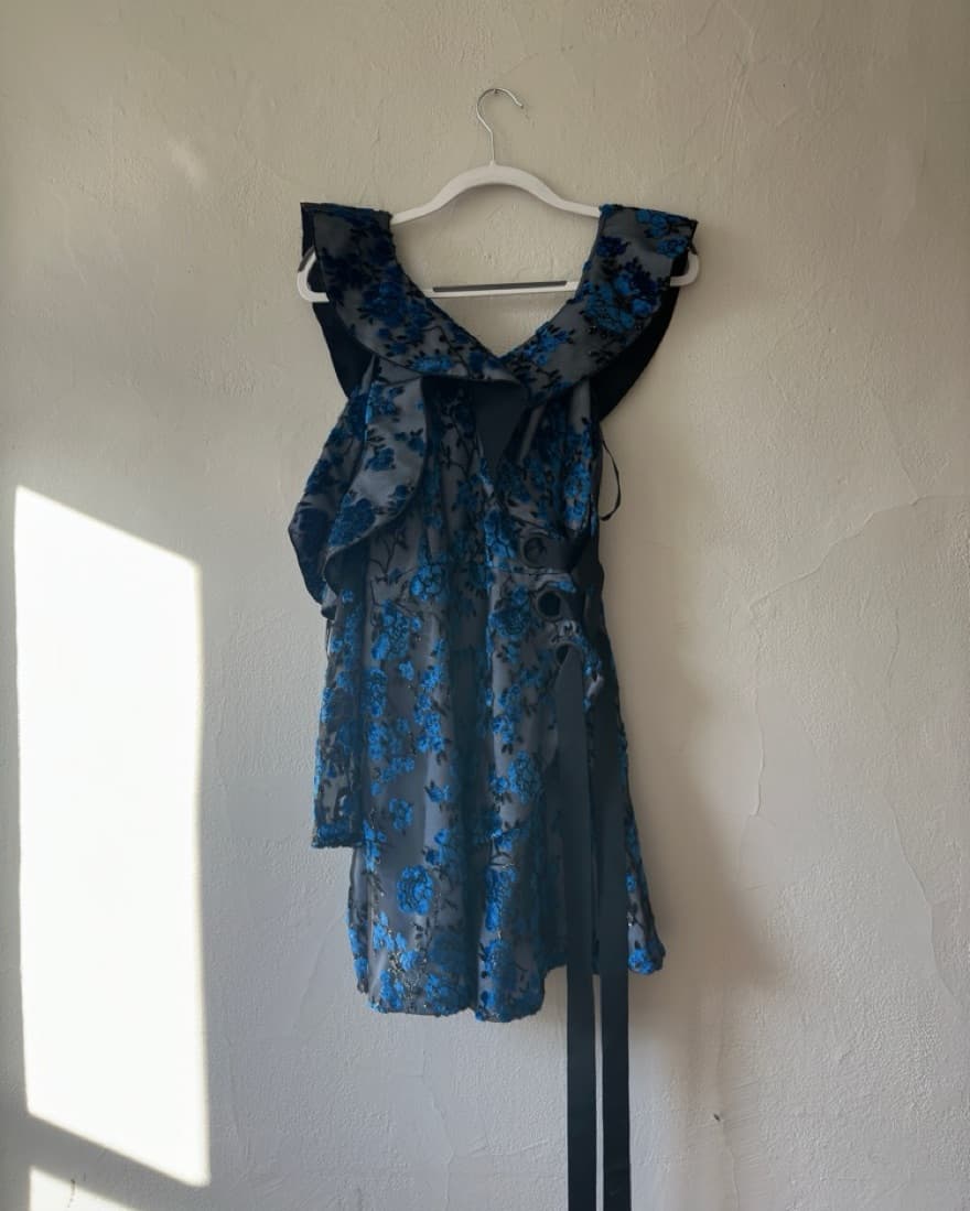 Self Portrait Blue & Black Floral Dress - Image 4