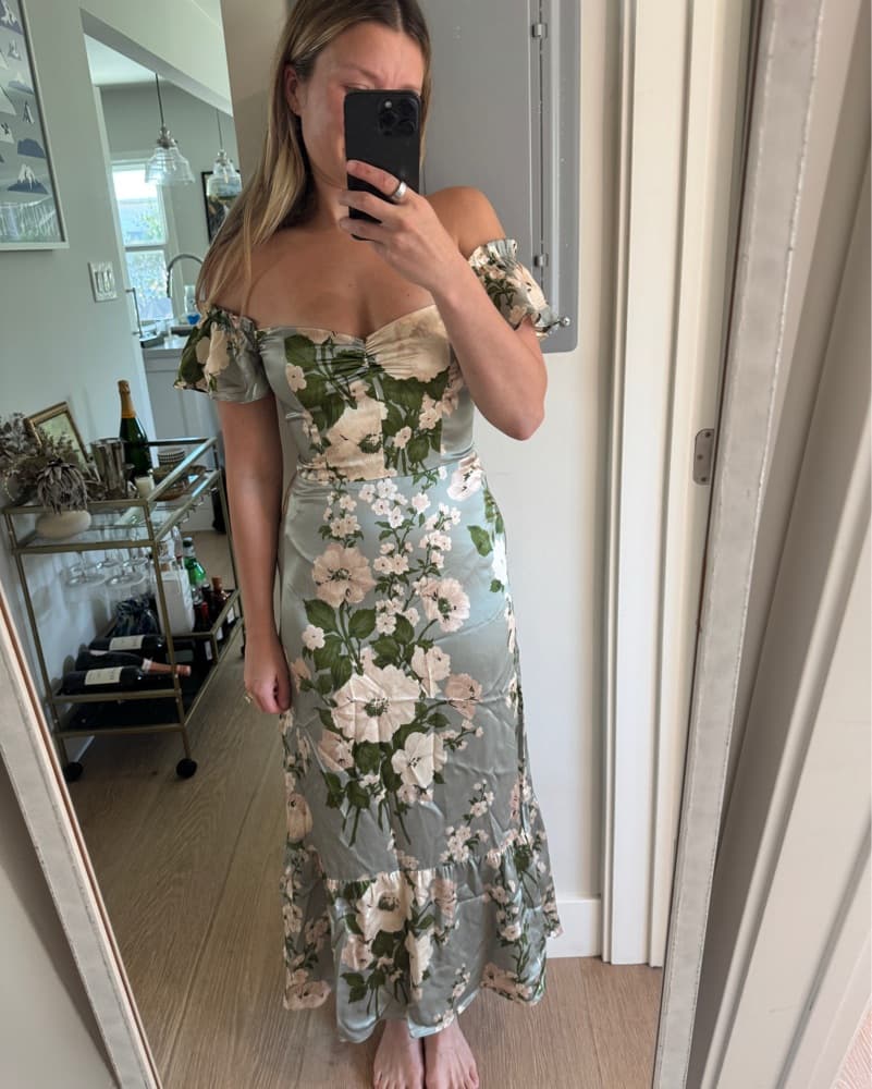 Green Reformation Flower Dress - Image 2