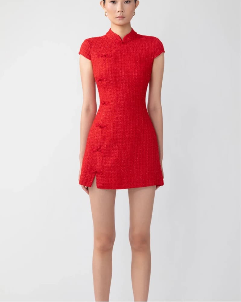 Sau Lee Red Tweed Mini Dress - Image 1