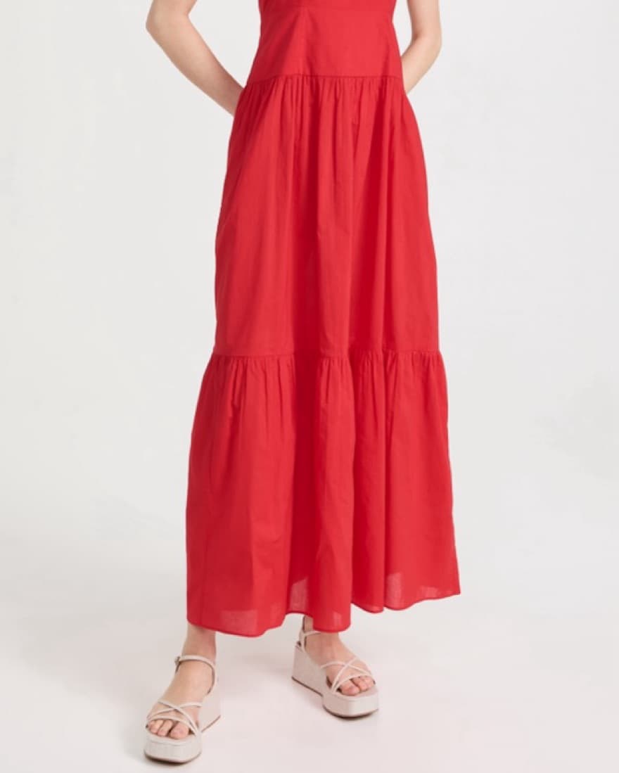 Red Long Flowy Square Neck Dress - Image 2