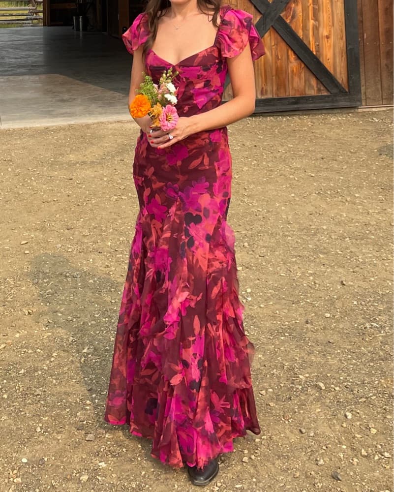 Pink Floral Western Formal Gown - Image 1