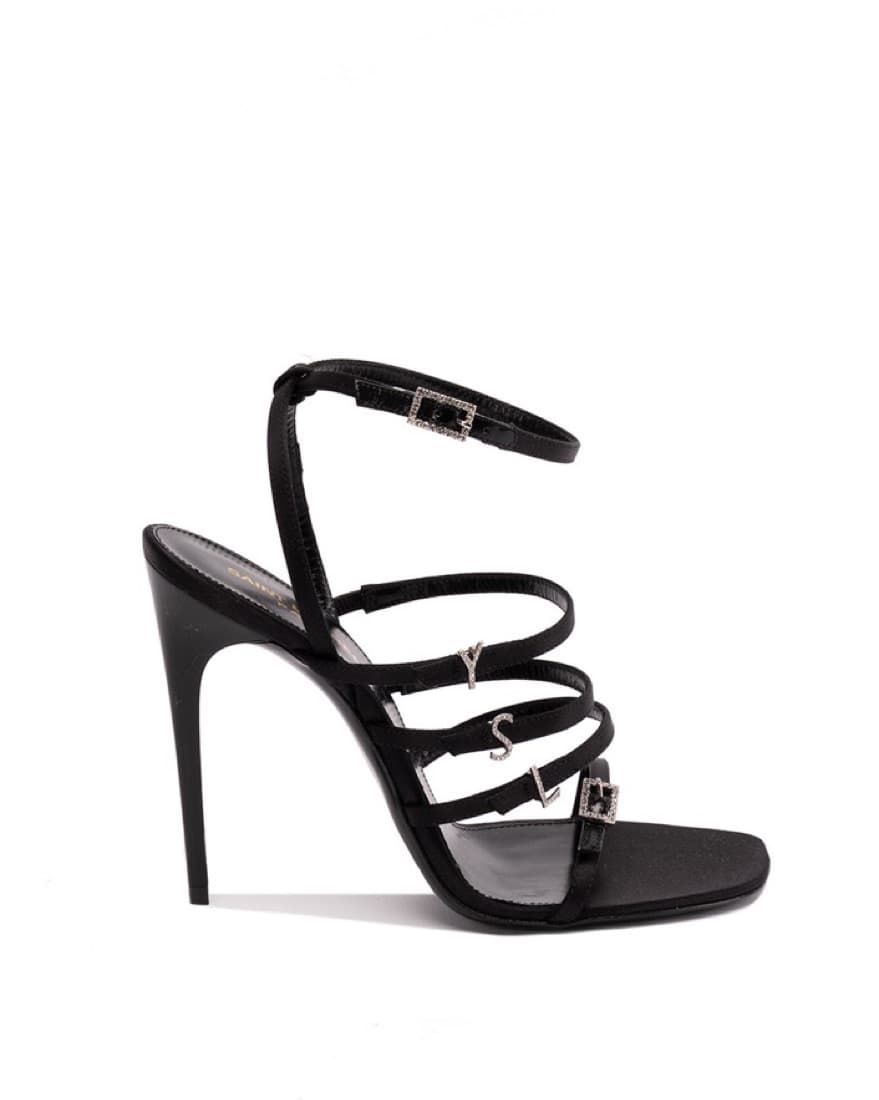 Black Strappy Stiletto Heeled Sandal - Image 1