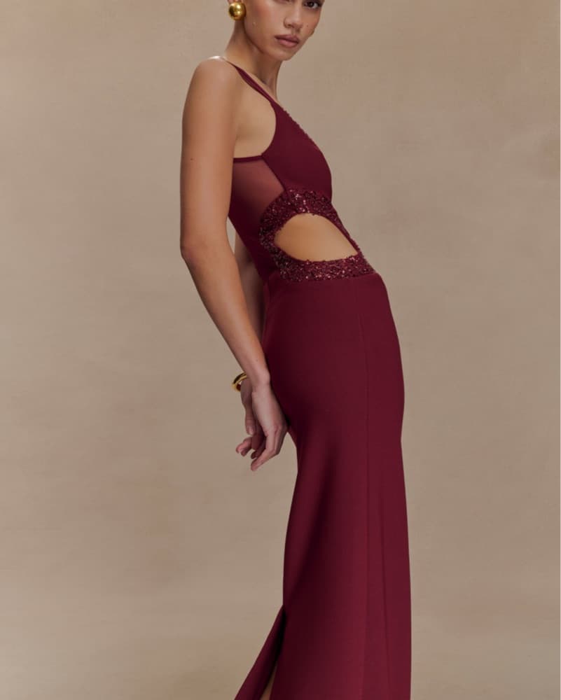 MESHKI Angelique Beaded Crepe Maxi Dress - Image 3