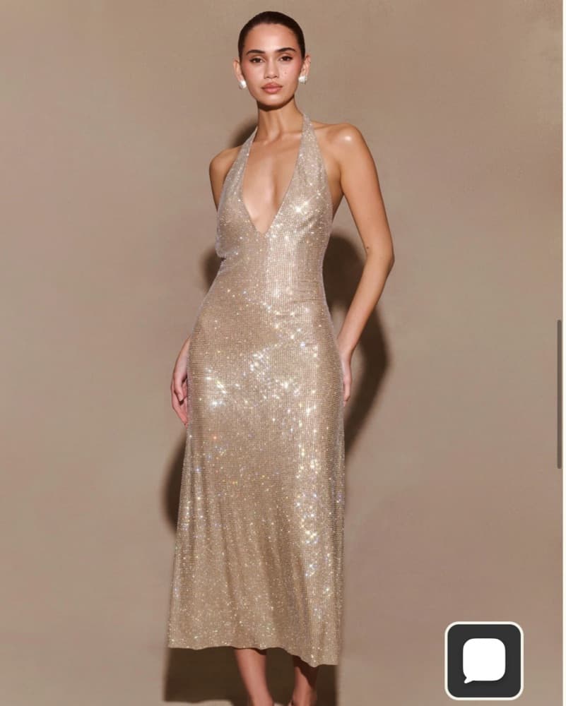 Meshki Genie Diamante Halter Midi Dress - Image 1