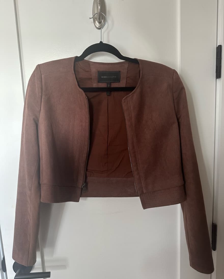 BCBGMAXAZRIA Cropped Brown  Suede Jacket - Image 2