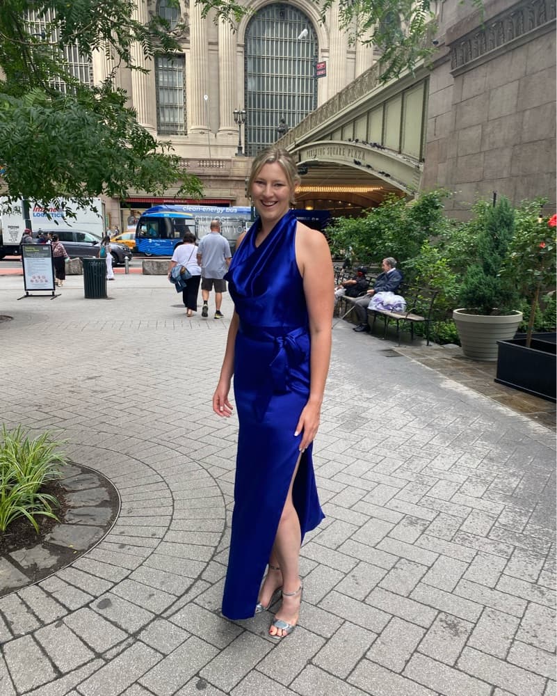 Elegant Blue Satin Maxi Dress - Image 1