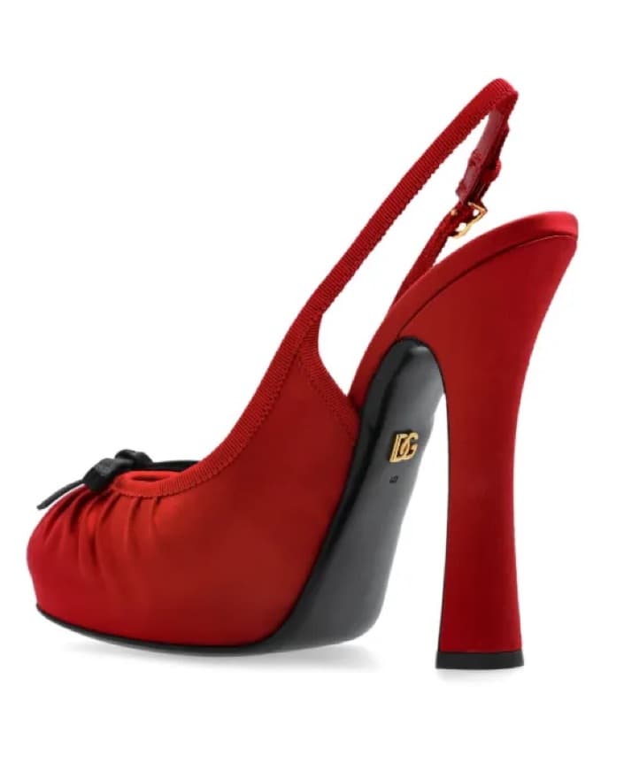 Dolce & Gabbana Red Satin Slingbacks - Image 4
