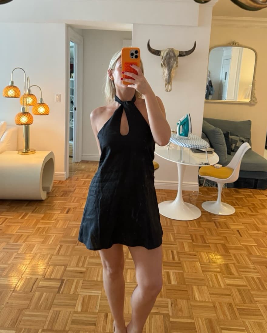 Black Linen Halter Mini Dress  - Image 2