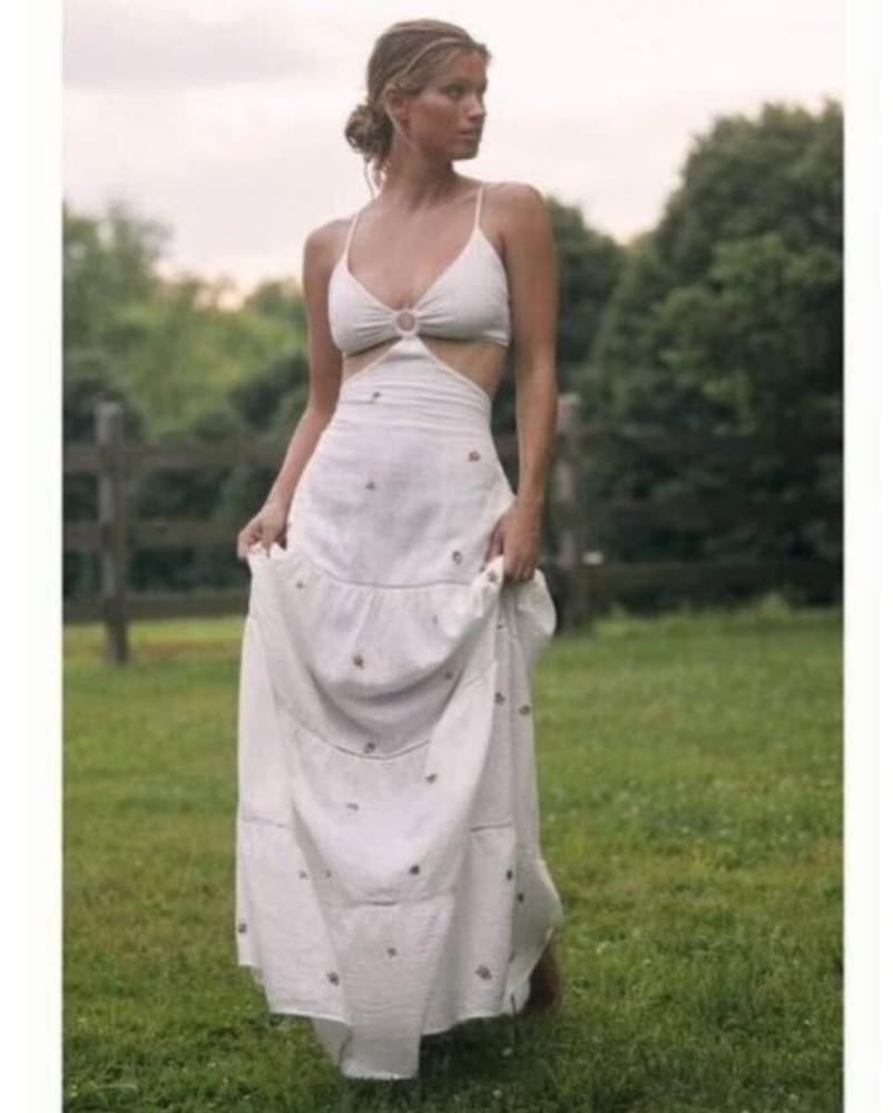 White Maxi Dress - Boho Cutouts & Embroi - Image 2
