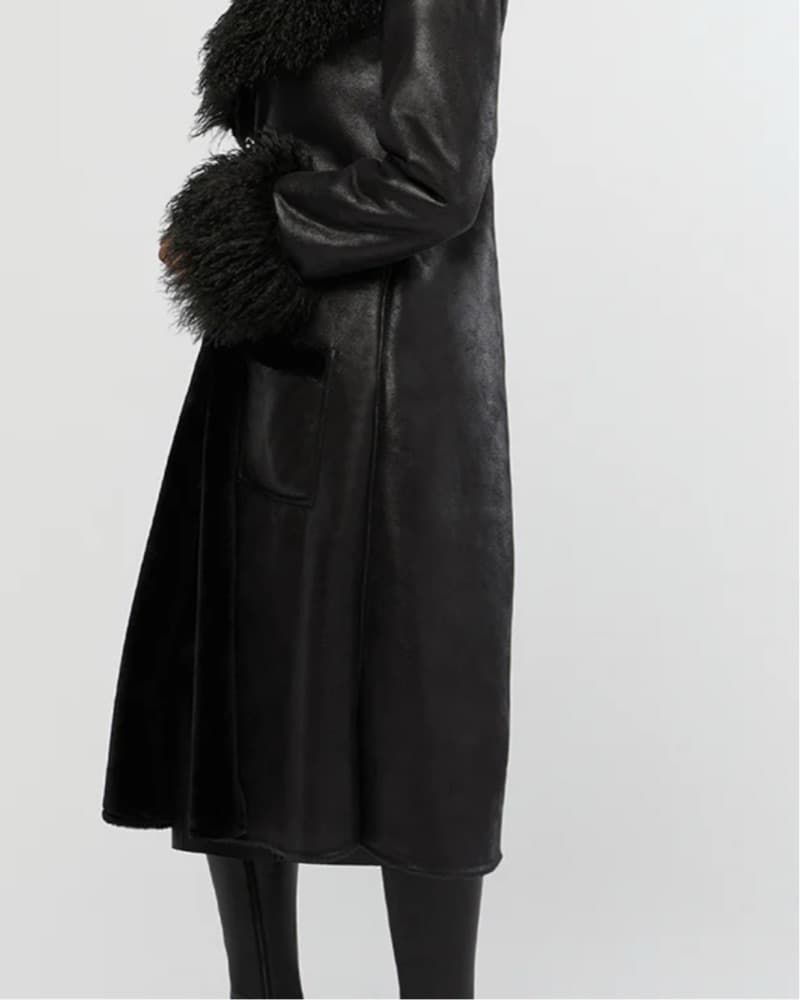 Black Faux Fur & Suede Trench Coat - Image 3