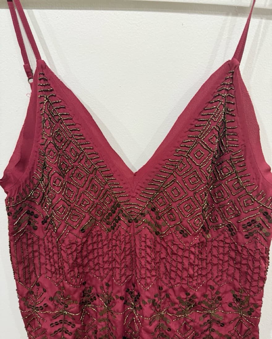Free People Red Beaded Mini Dress - Image 4