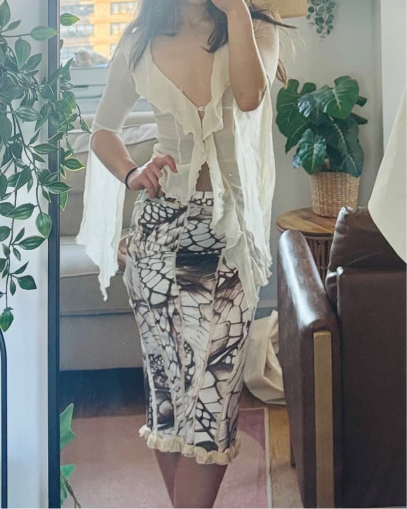 Roberto Cavalli Cream Print Midi Skirt - Image 1