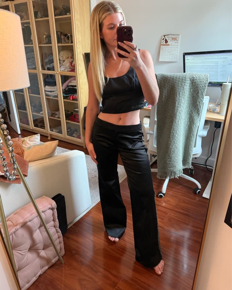 Vintage Low Rise Black Satin Effect Pant - Image 1