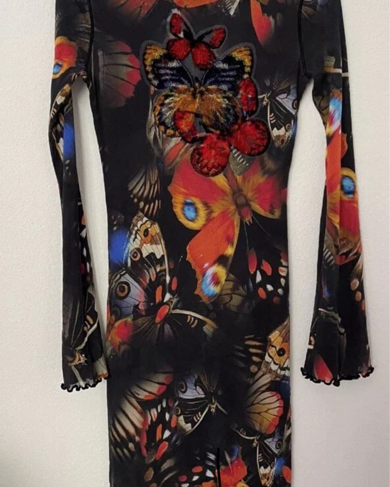 FUZZI Italian Butterfly Print Mesh Maxi  - Image 2