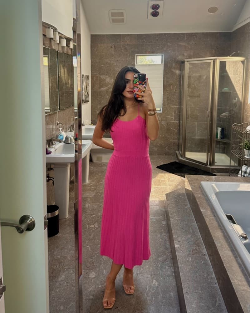 Pink Pleated Midi Dress - Image 1