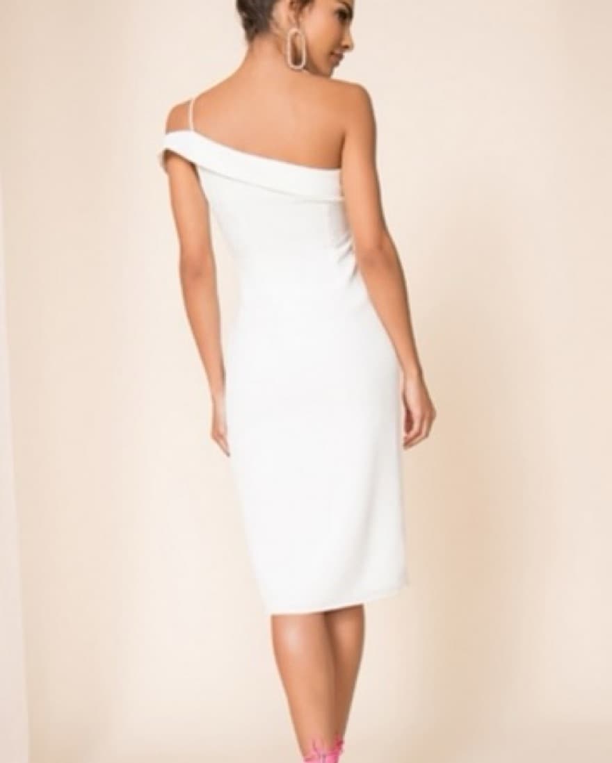 White One Shoulder Midi Dress - Image 2