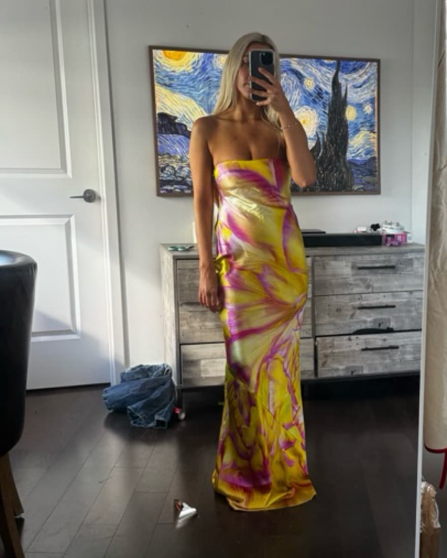 Retrofete Yellow Pink Printed Strapless Maxi Dress - Image 1